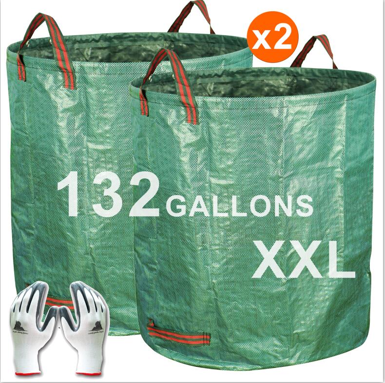 2x 132Gallon Heavy Duty Garden Leaf Bags Yard Lawn Waste Bag 4 Handles  Reusable