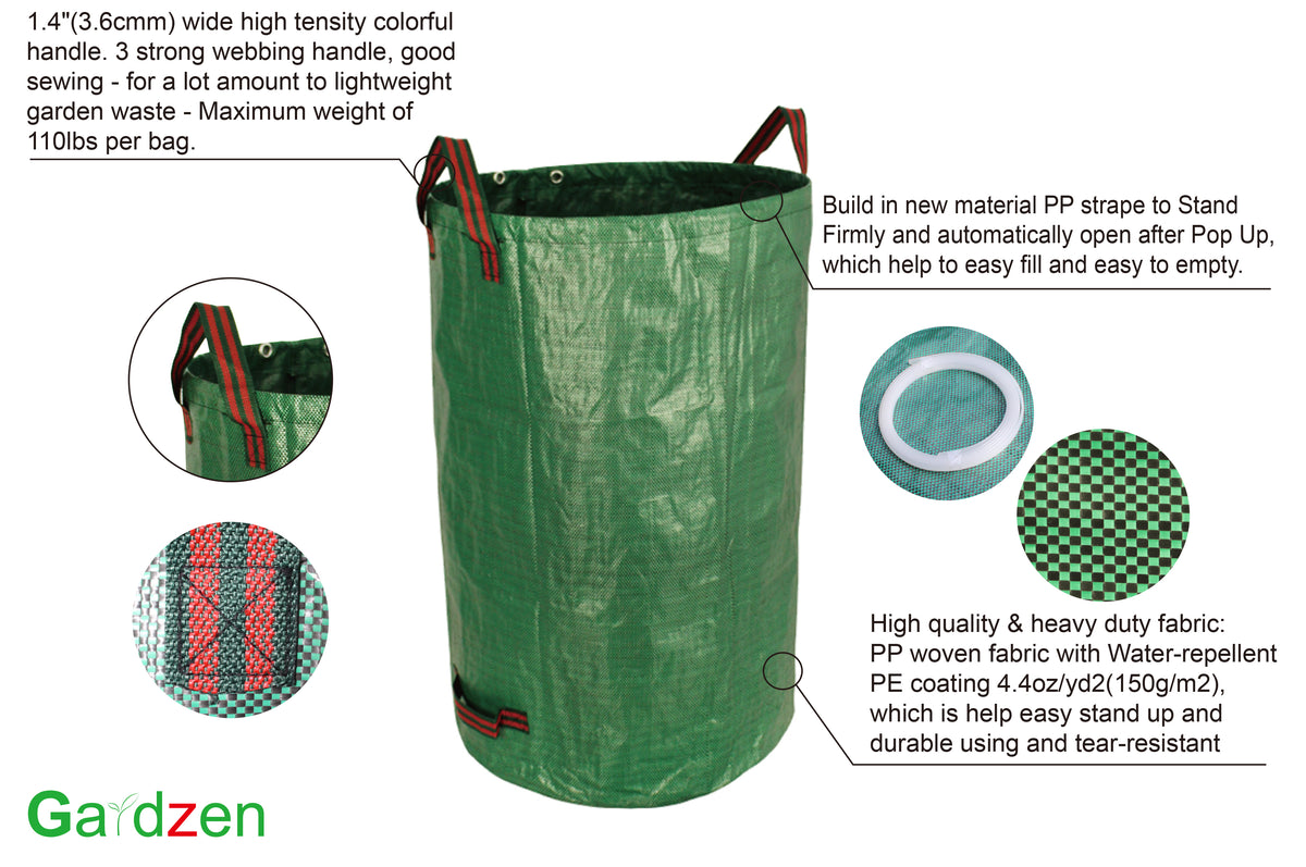 Garden Yard Waste Bags Lawn And Leaf Trash Bag w/ 4 Handles Reusable Heavy  Duty