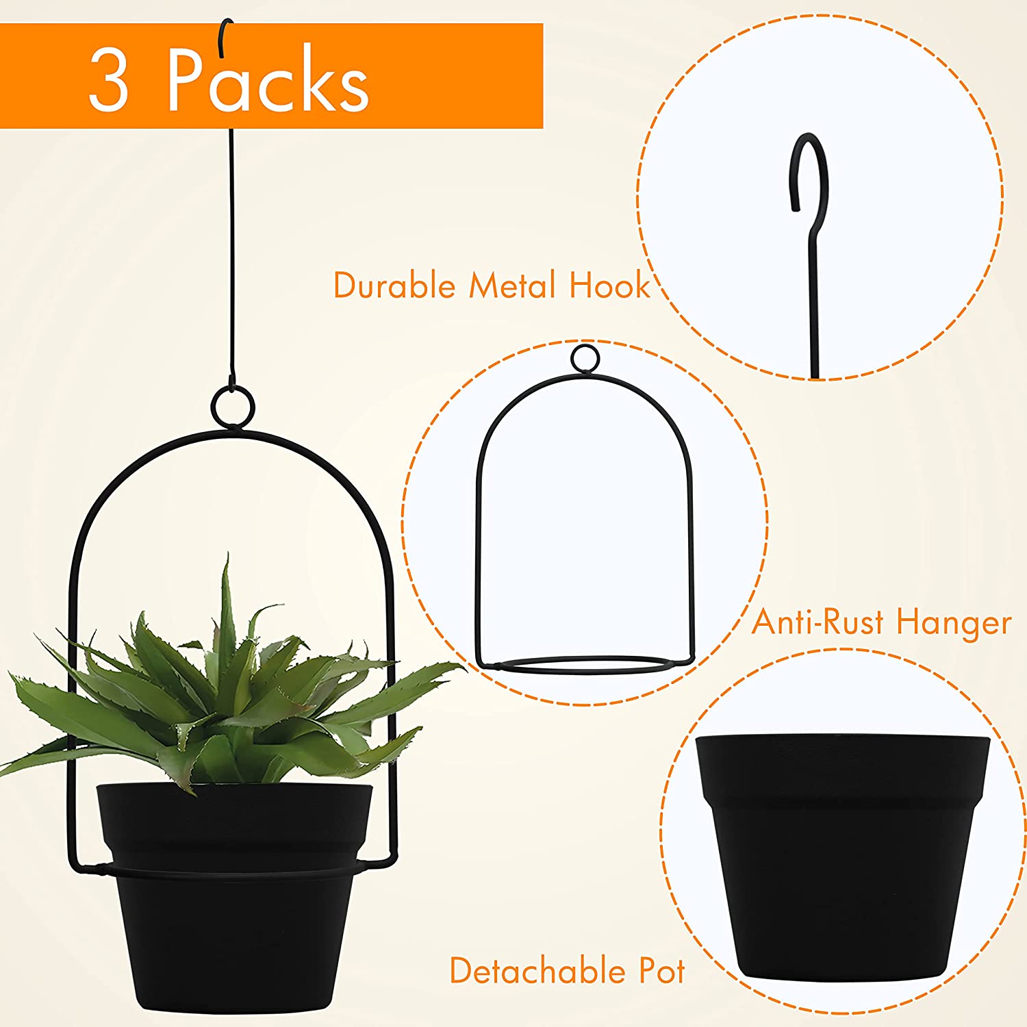black plant hanger Gardzen 3 Packs Hanging Wall Planters