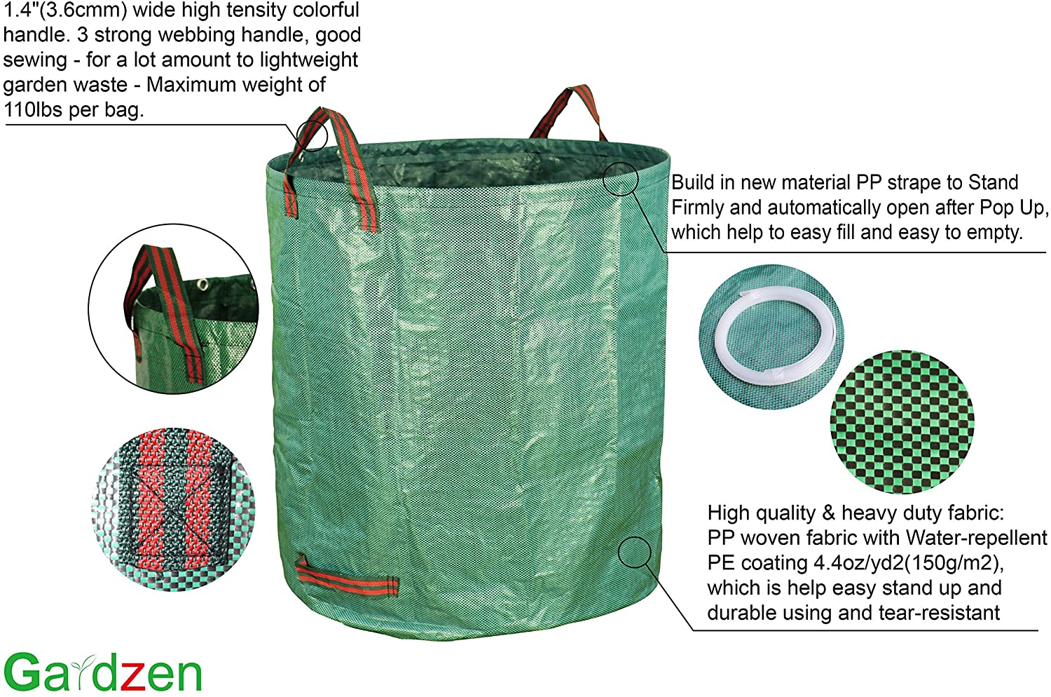 132 Gallon Lawn Garden Bags With 4 Handles Heavy Duty Garden Waste