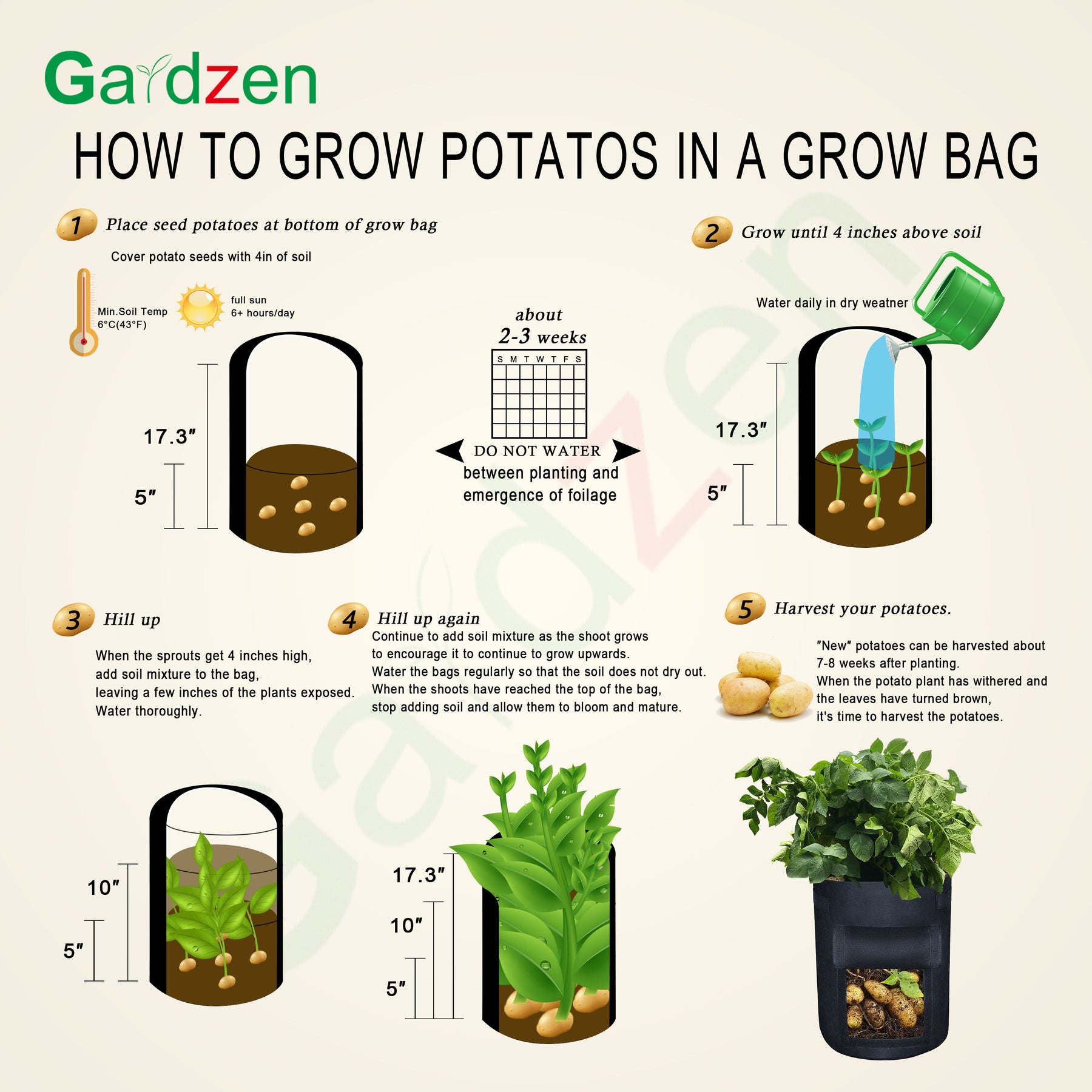 Gardzen 6 Pack 10 Gallon Potato Grow Bags